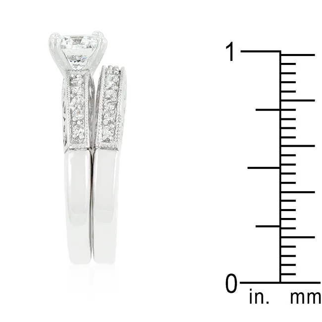 LOVCIA Elegant Cubic Zirconia Rhodium Engagement Ring Set