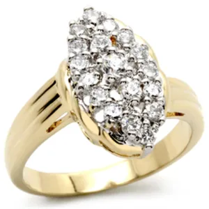 LOVCIA Elegant Gold and Rhodium Plated Brass Ring with Clear AAA CZ Stone