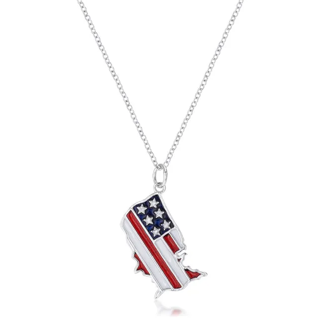 LOVCIA Elegant Patriotic U.S. Map Pendant Necklace with CZ Accents