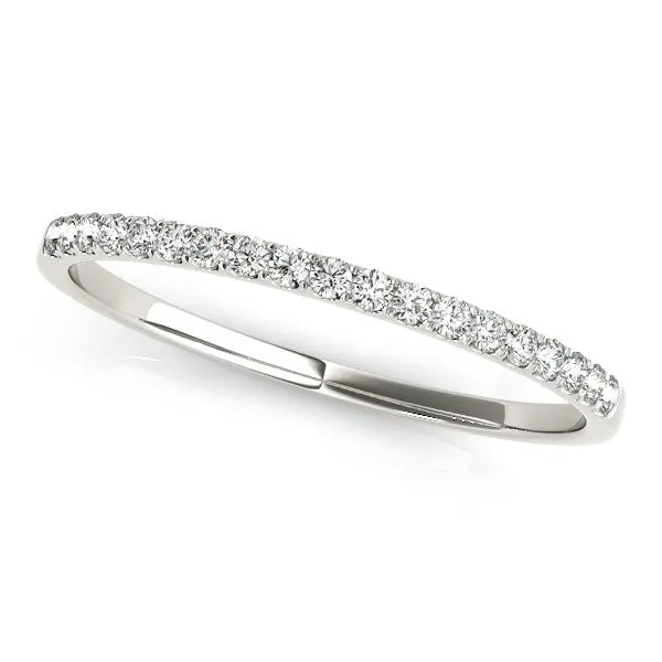 LOVCIA Luxury 14k White Gold Slim Wedding Band with Pave Set Diamonds (0.12 cttw)