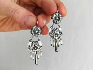 Mazahua Bird Earrings. Sterling Silver & Pearl. Mexico. Frida Kahlo