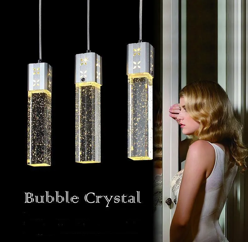 Modern Rectangle Bubble Crystal Ceiling Pendant Light LED Lamp