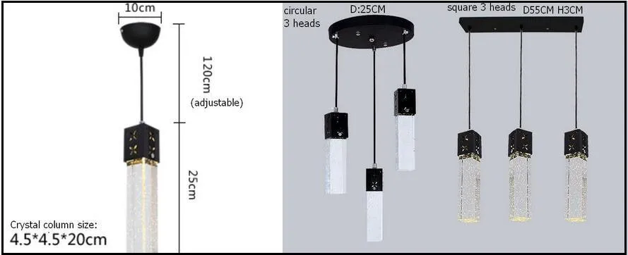 Modern Rectangle Bubble Crystal Ceiling Pendant Light LED Lamp