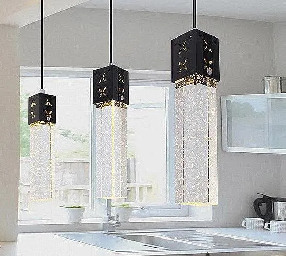 Modern Rectangle Bubble Crystal Ceiling Pendant Light LED Lamp