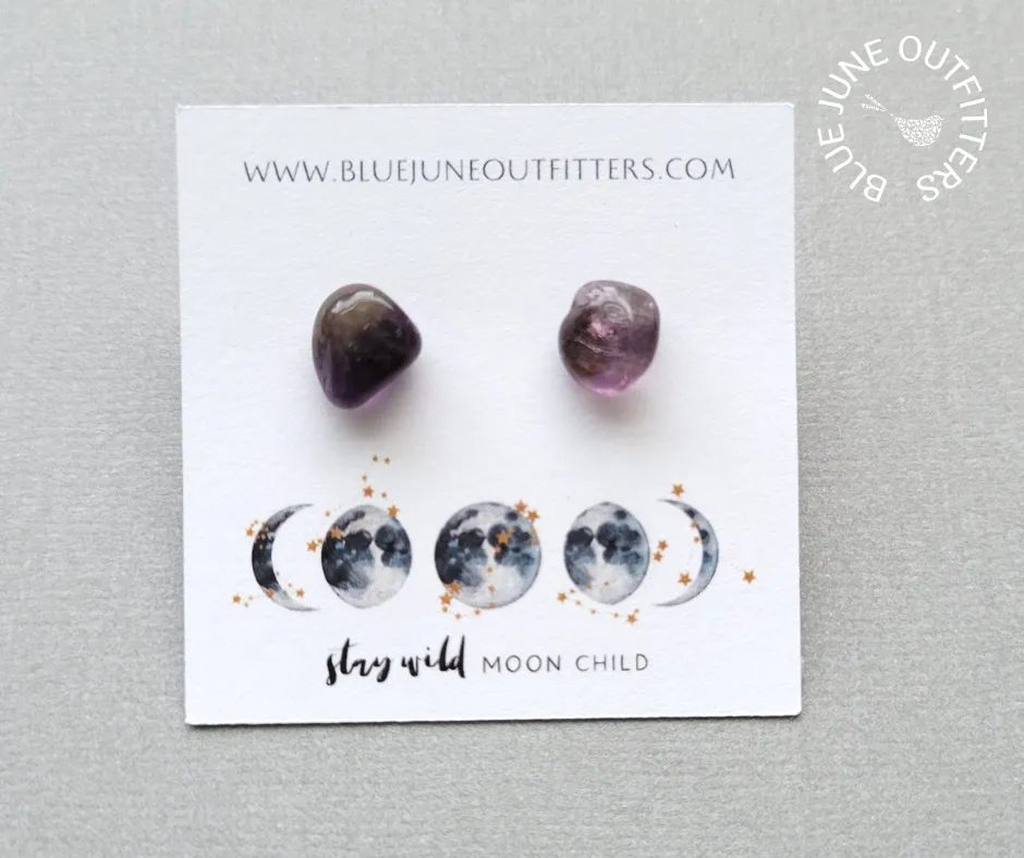 Natural Amethyst Gemstone Stud Earrings
