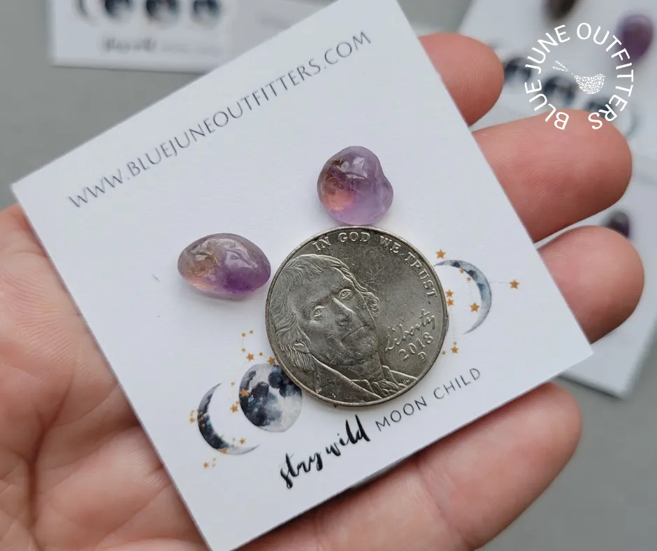 Natural Amethyst Gemstone Stud Earrings