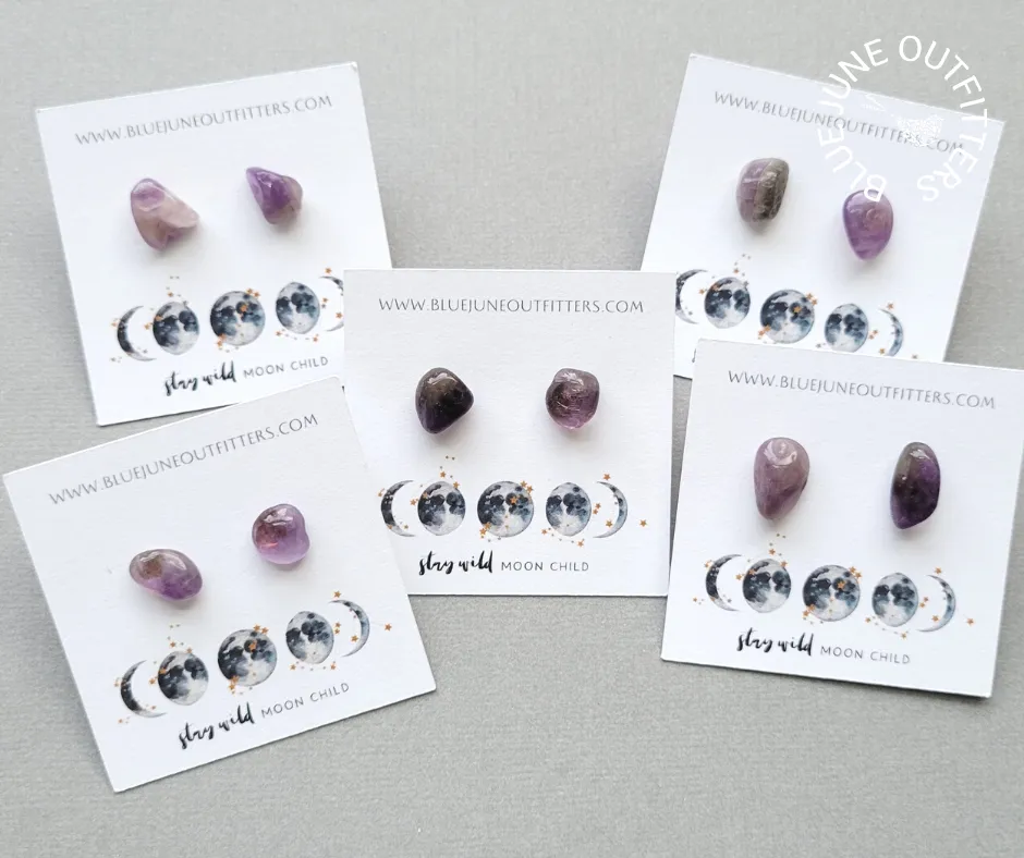 Natural Amethyst Gemstone Stud Earrings