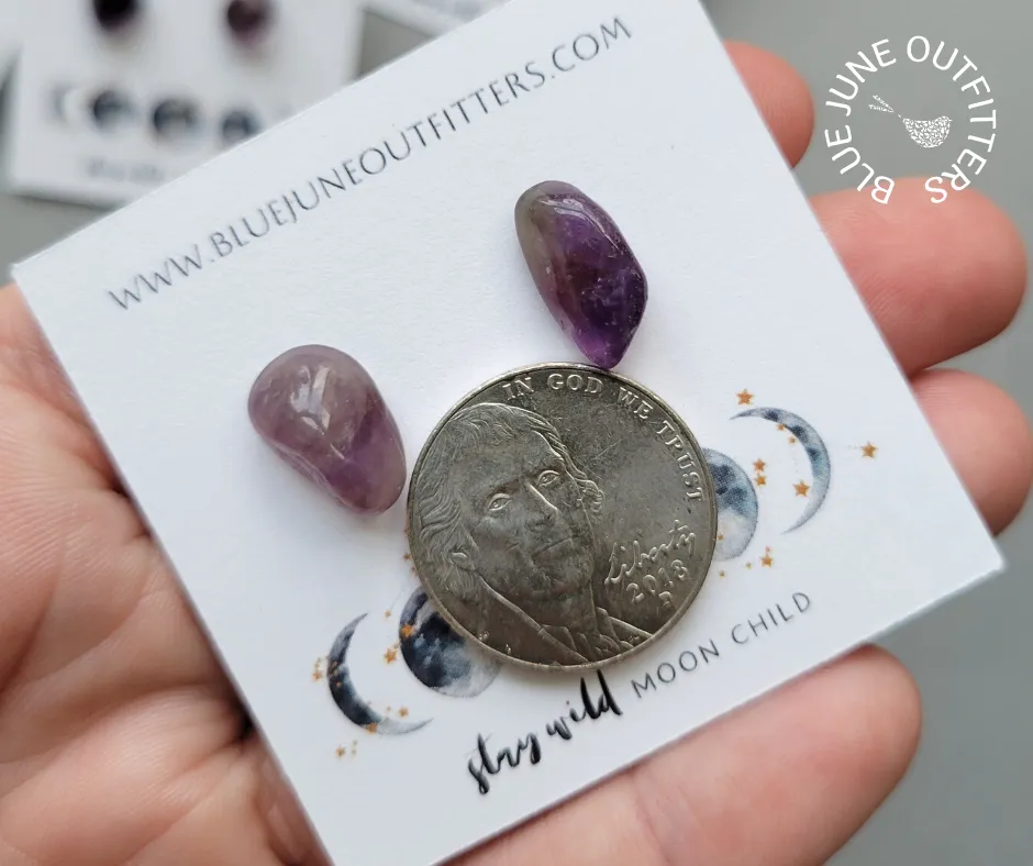 Natural Amethyst Gemstone Stud Earrings