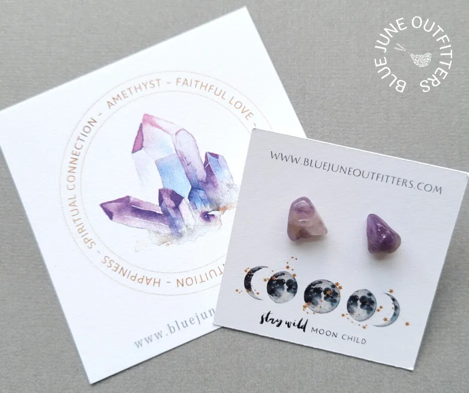Natural Amethyst Gemstone Stud Earrings