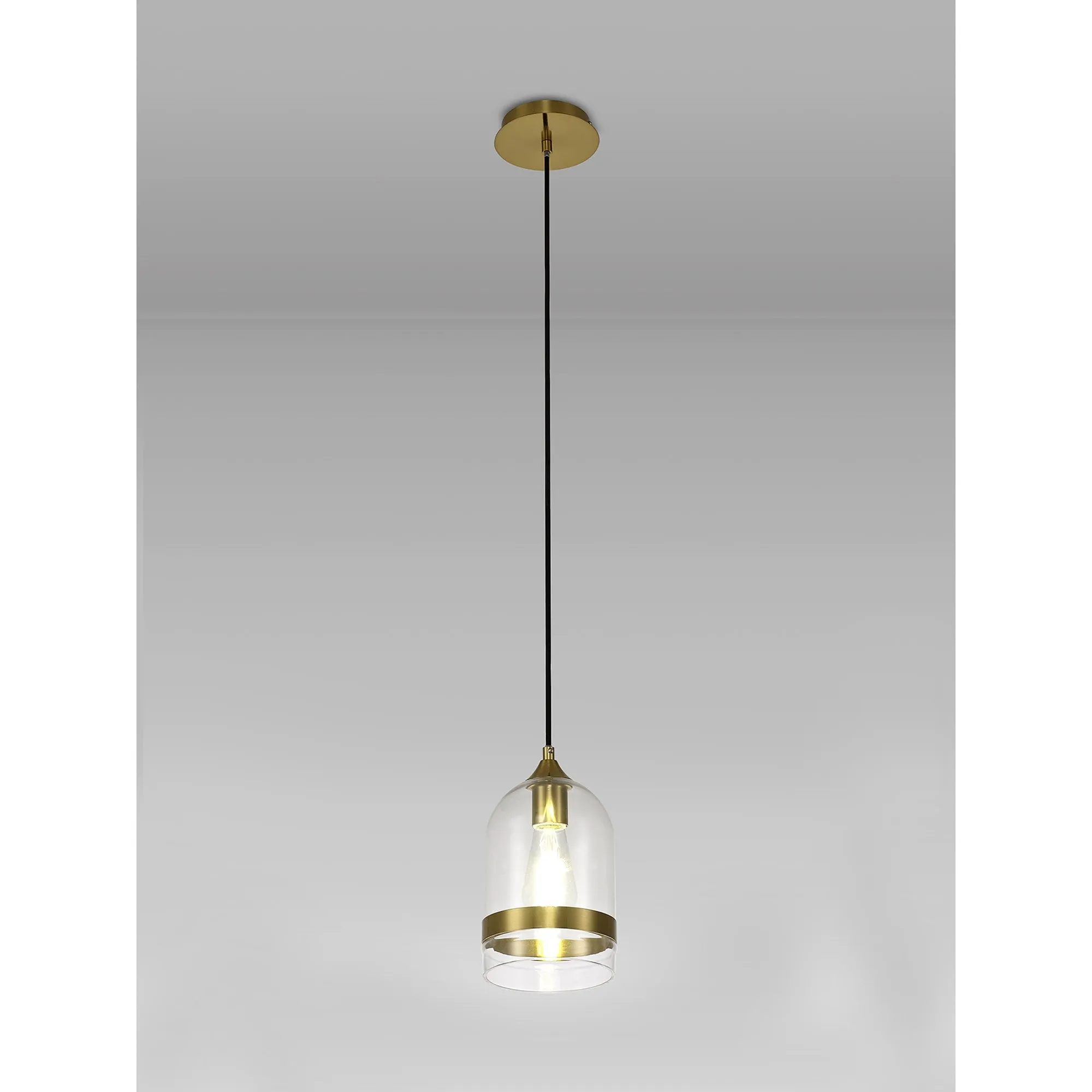 Nelson Lighting NL84229 Kane Pendant 15cm Dome Ancient Brass & Clear