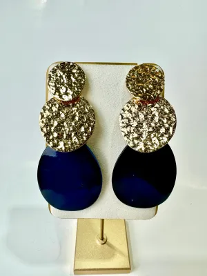 Nina - Gold and Navy Drop Earrings