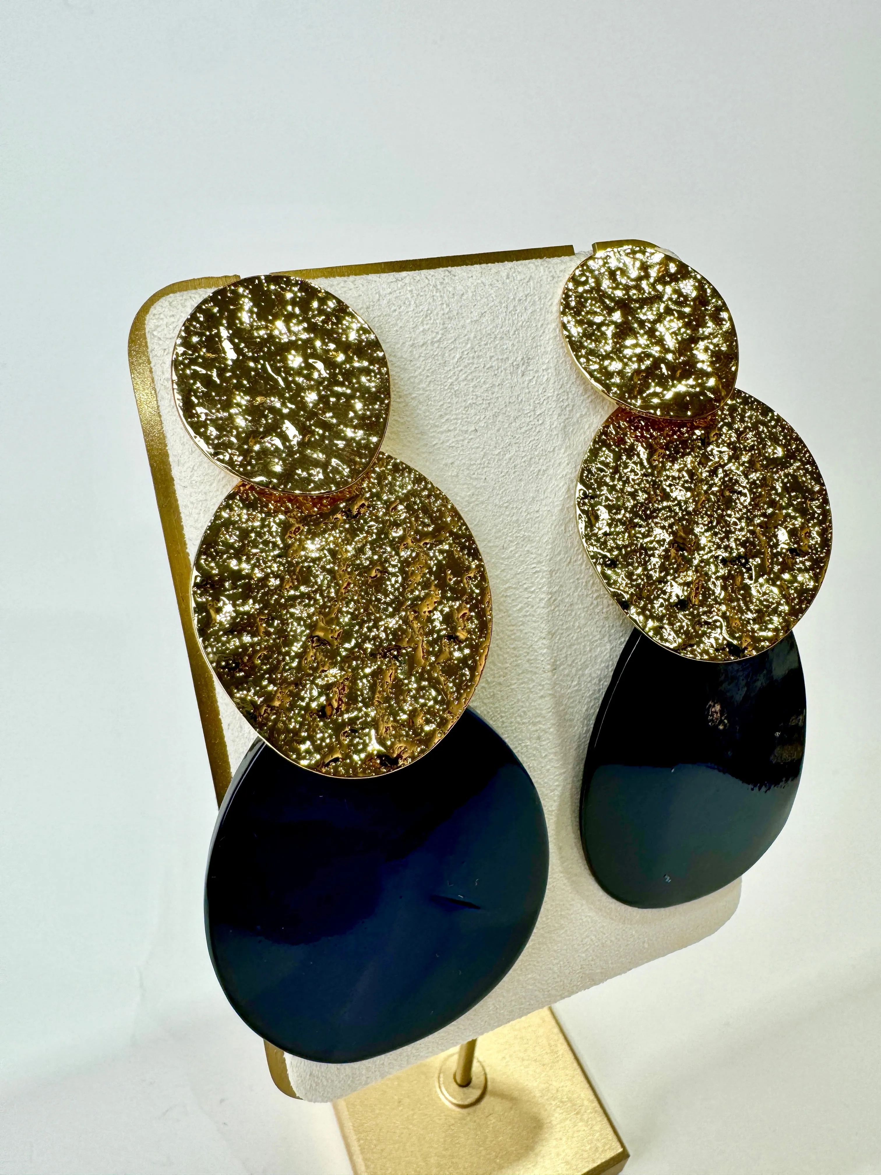 Nina - Gold and Navy Drop Earrings