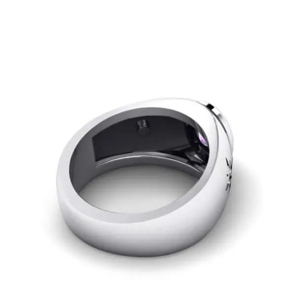 Oval Gemstone Men's Ring 925 Silver Wide Engagement Band