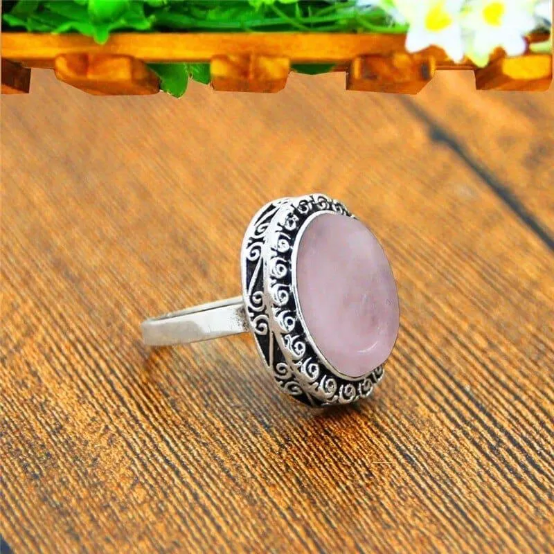 Oval Pink Quartz Amethysts Jades Natural Stone rings For Women