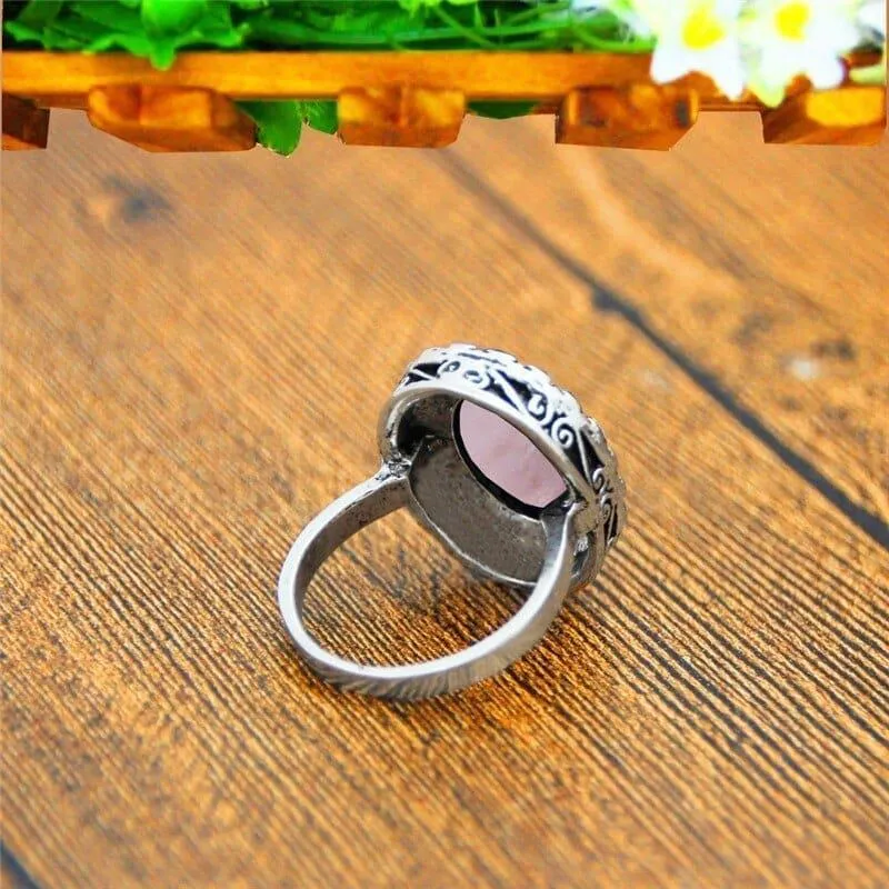 Oval Pink Quartz Amethysts Jades Natural Stone rings For Women