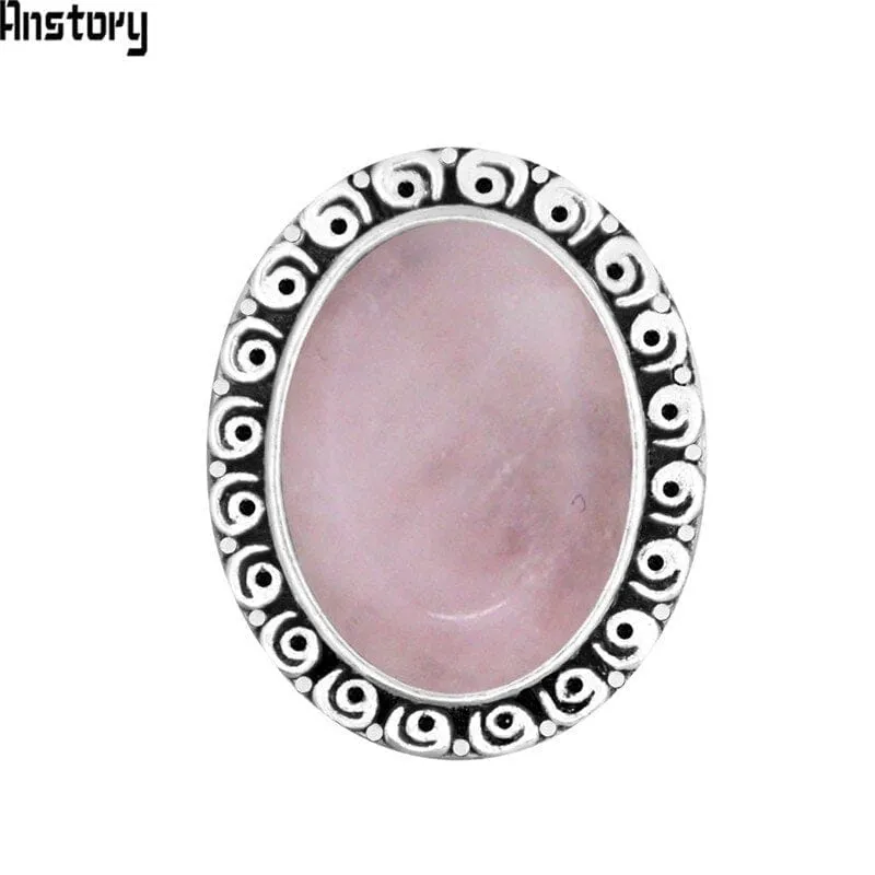 Oval Pink Quartz Amethysts Jades Natural Stone rings For Women