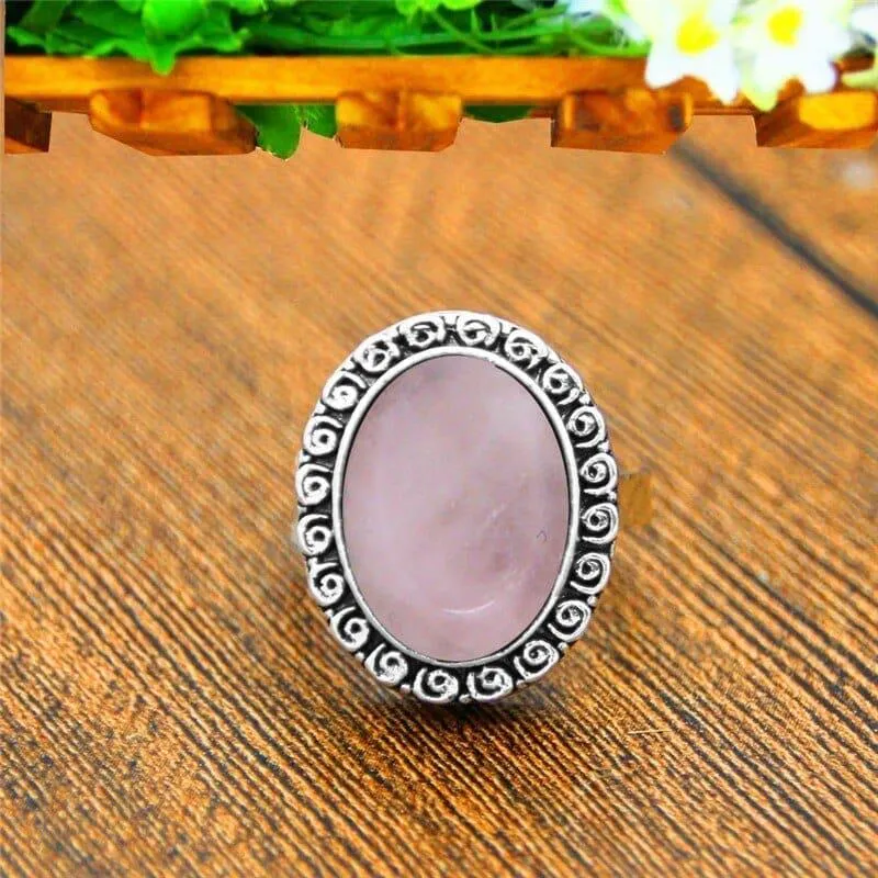 Oval Pink Quartz Amethysts Jades Natural Stone rings For Women
