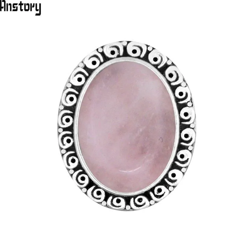 Oval Pink Quartz Amethysts Jades Natural Stone rings For Women