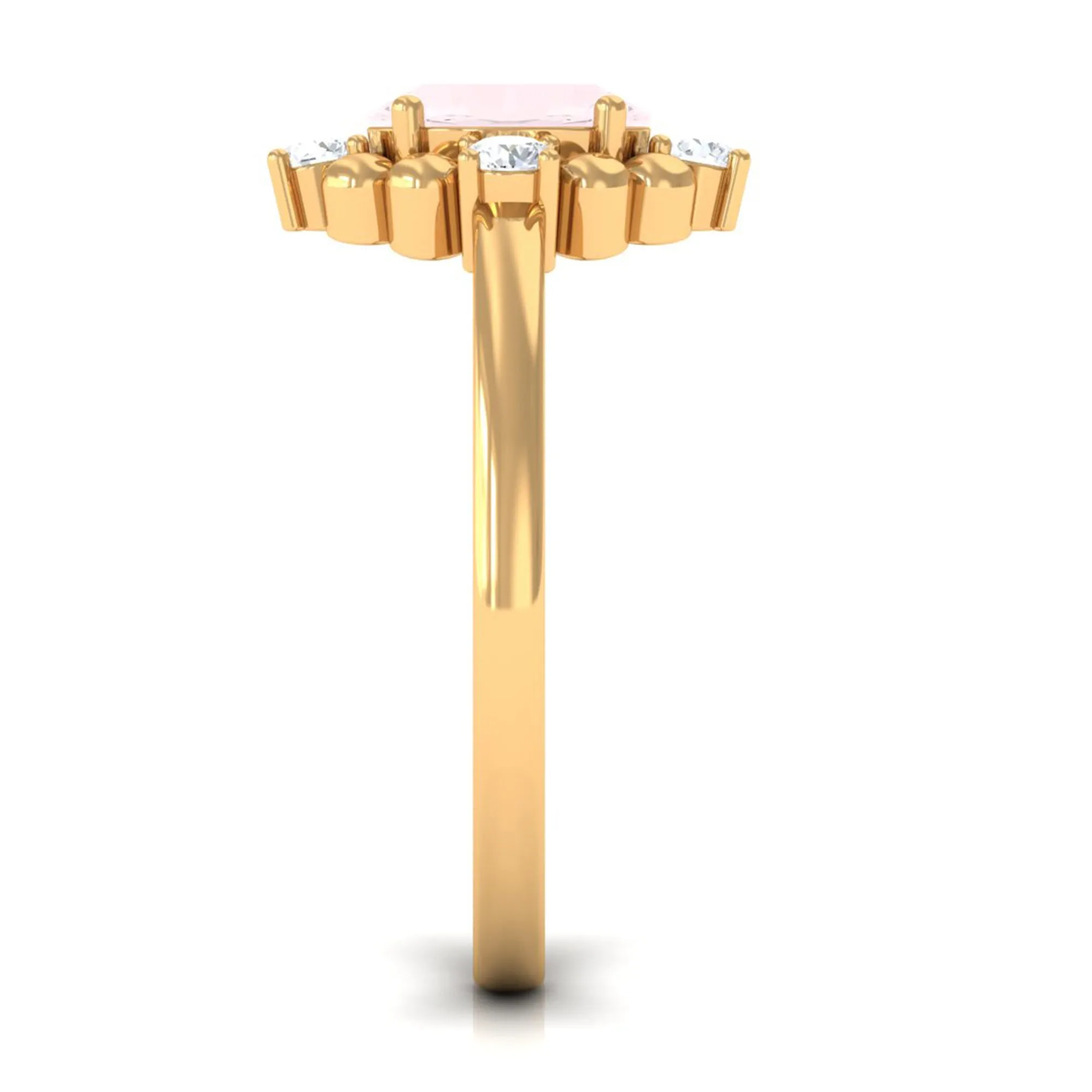 Oval Rose Quartz Cocktail Ring with Diamond
