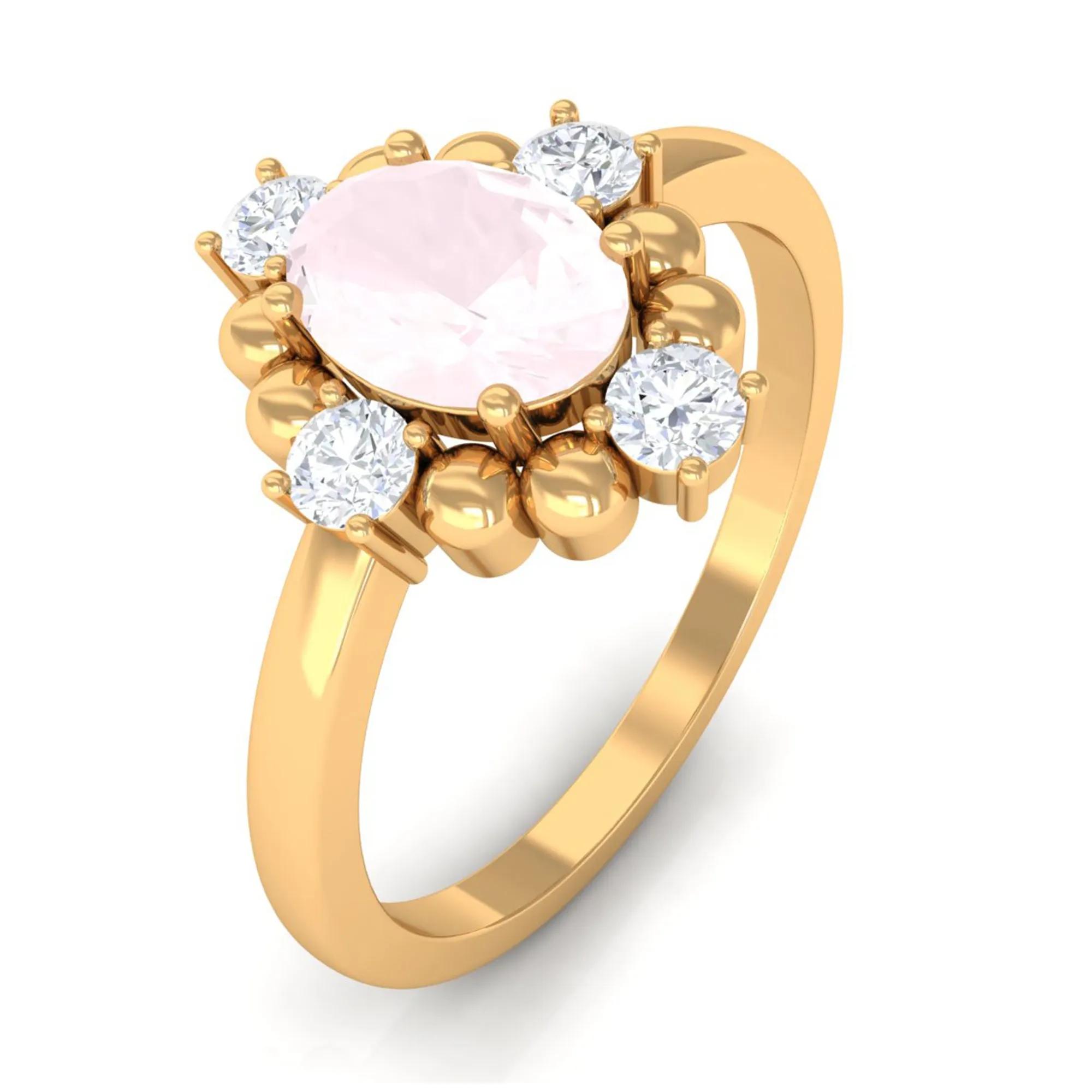 Oval Rose Quartz Cocktail Ring with Diamond