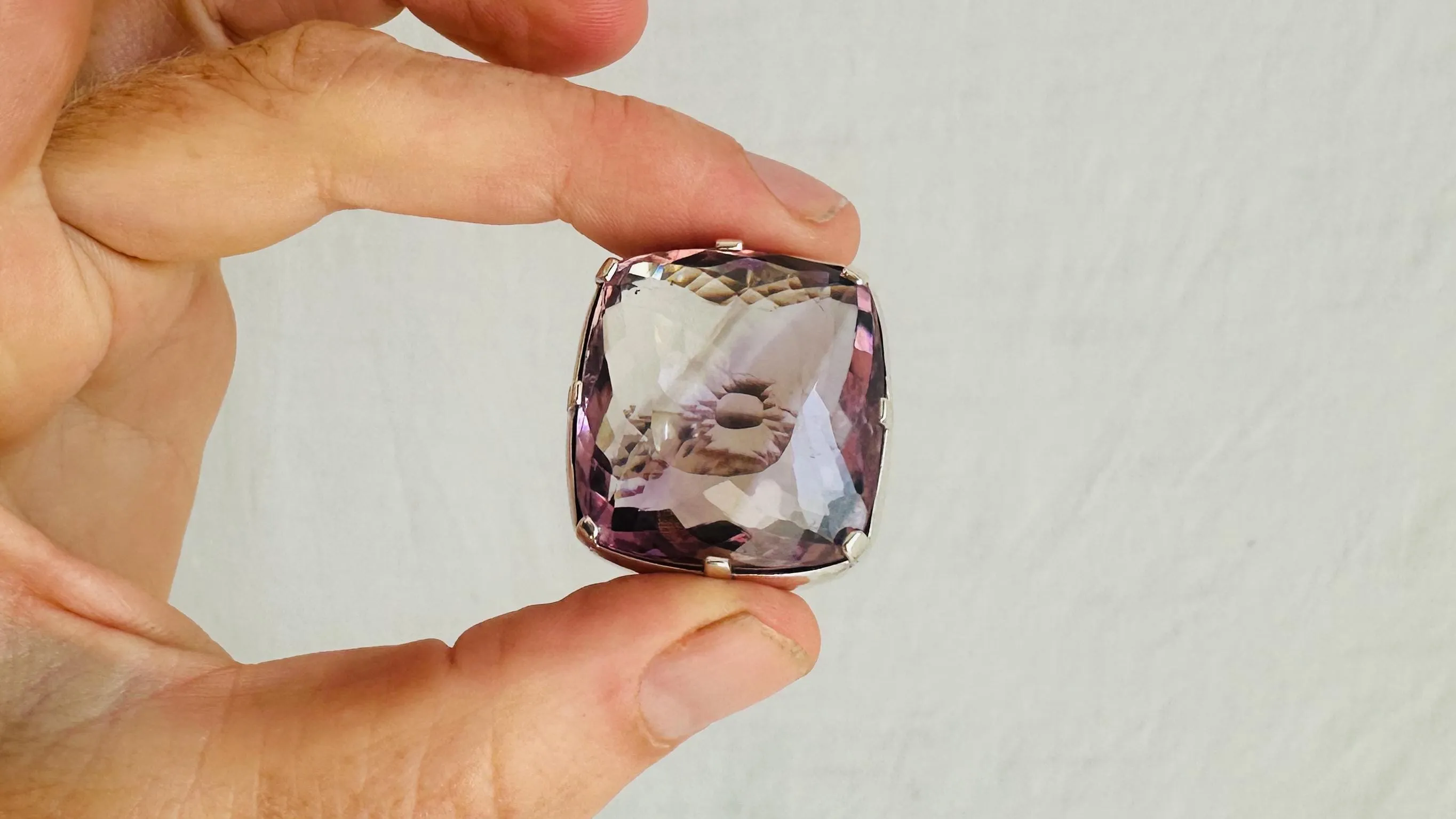 Oversized Faceted Amethyst Ring | Handmade Adjustable Sterling Silver | Unique Gemstone Jewelry. 4022