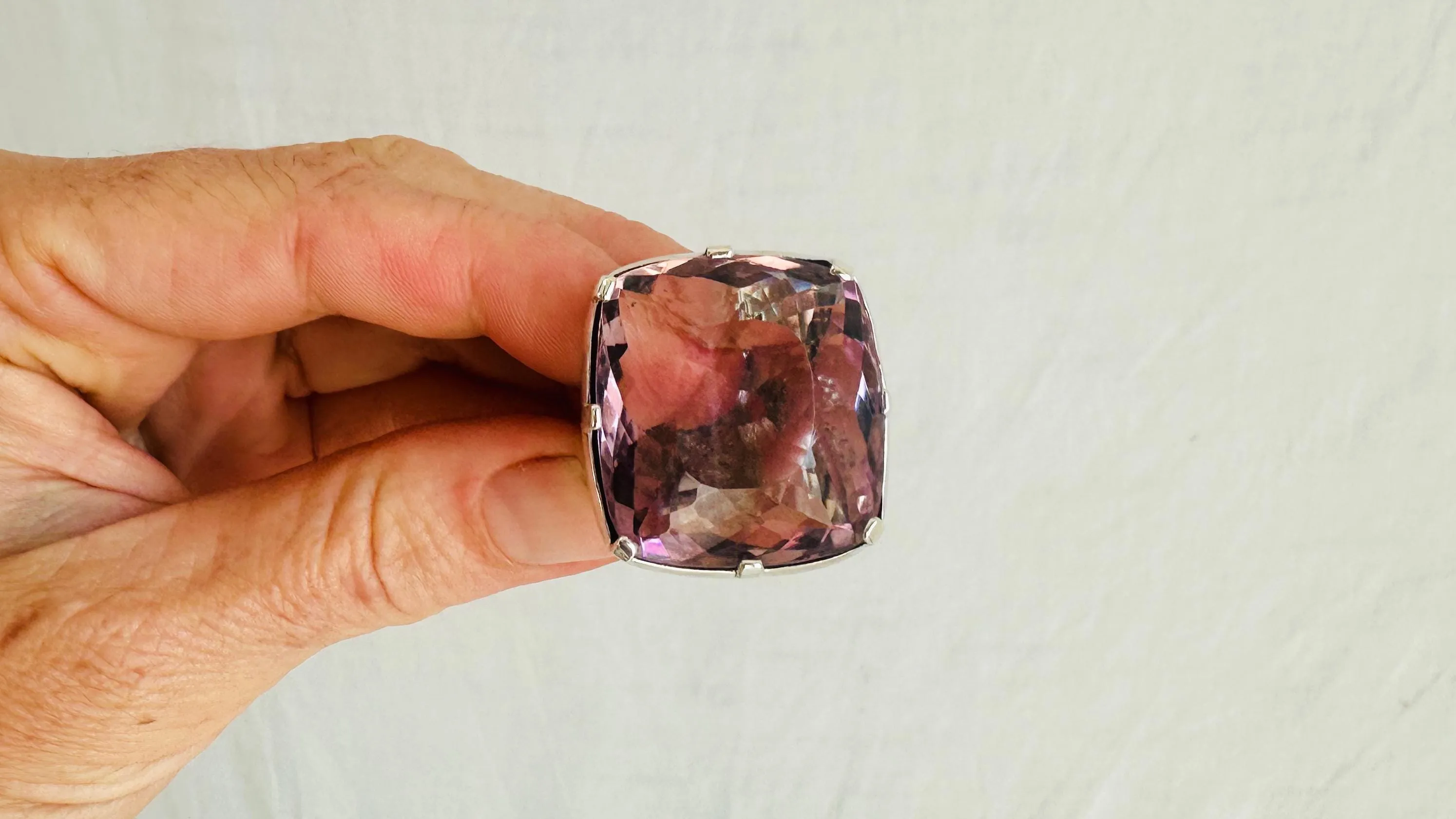 Oversized Faceted Amethyst Ring | Handmade Adjustable Sterling Silver | Unique Gemstone Jewelry. 4022