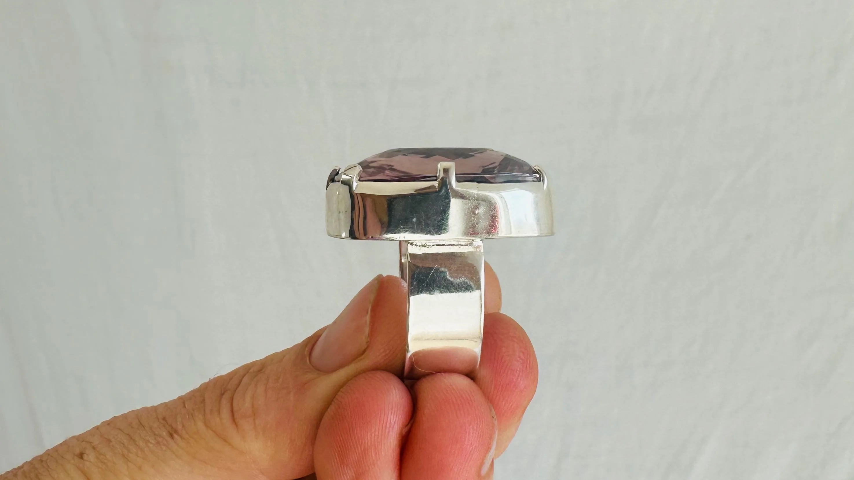 Oversized Faceted Amethyst Ring | Handmade Adjustable Sterling Silver | Unique Gemstone Jewelry. 4022