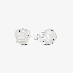 Pandora Silver White Rose in Bloom Stud Earrings