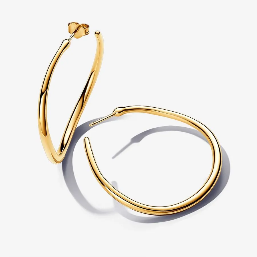 Pandora Yellow Gold Plated Organically Shaped 42mm Open Hoop Earrings