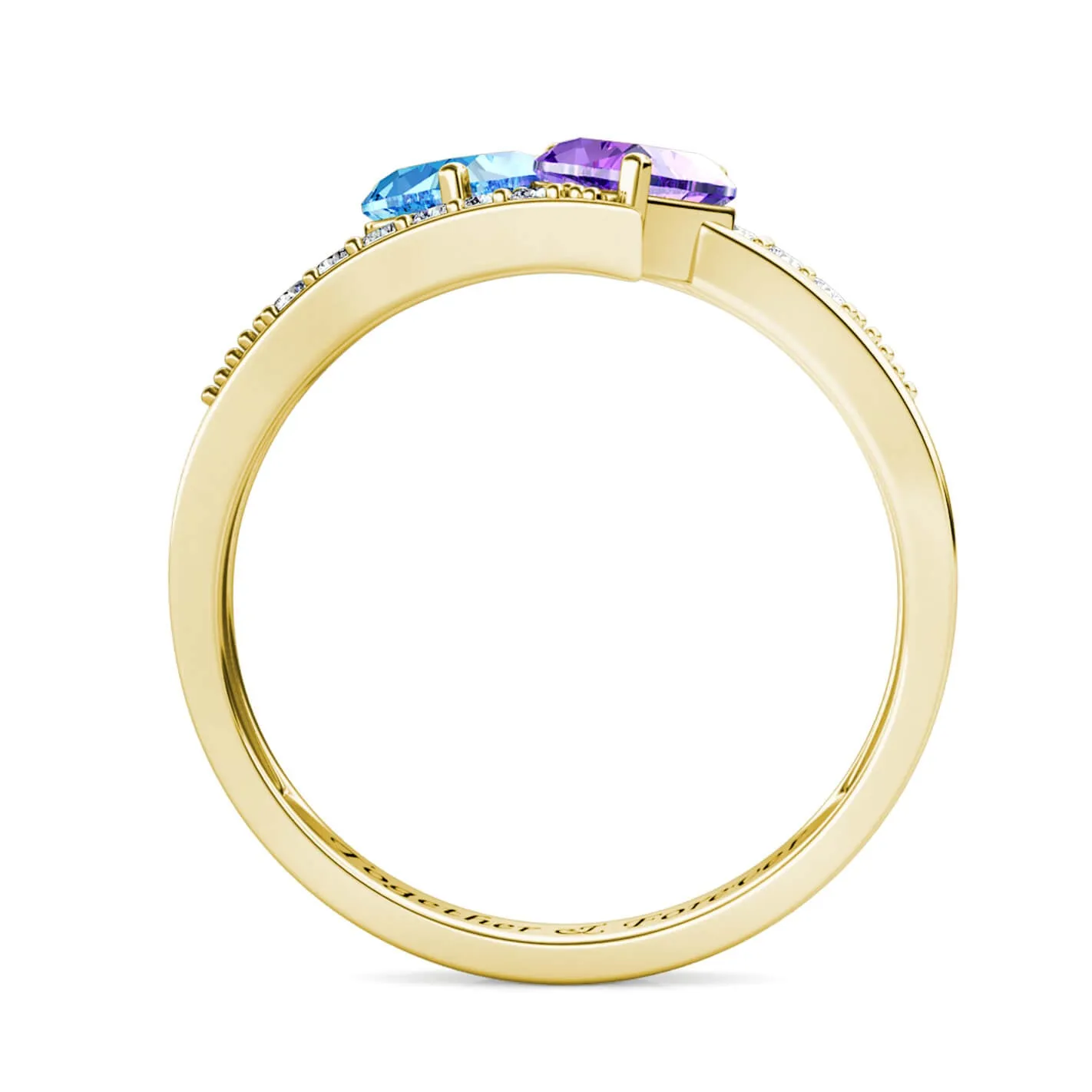 Personalised Name Ring for Her, Name Engraved Ring, Heart Birthstone Ring, Sterling Silver Gold Plated