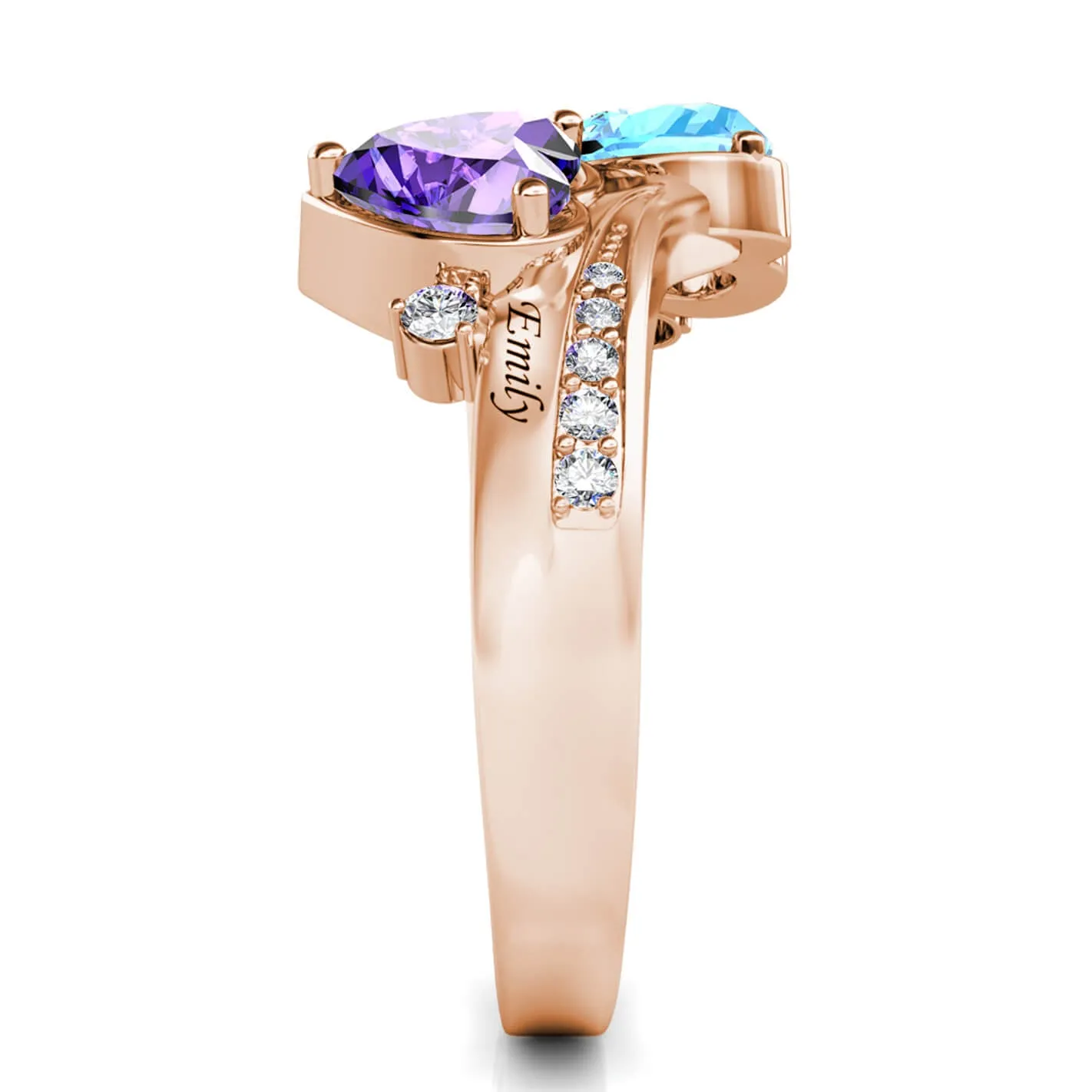 Personalised Ring for Her, Rose Gold Name Ring, Engraved Ring, Birthstone Ring Sterling SIlver
