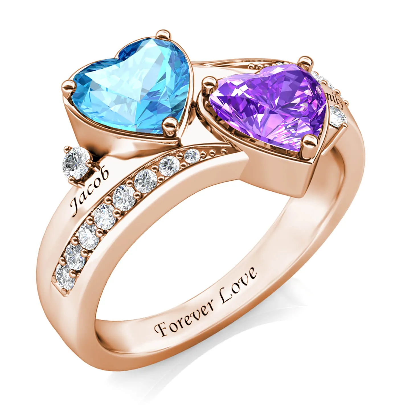 Personalised Ring for Her, Rose Gold Name Ring, Engraved Ring, Birthstone Ring Sterling SIlver