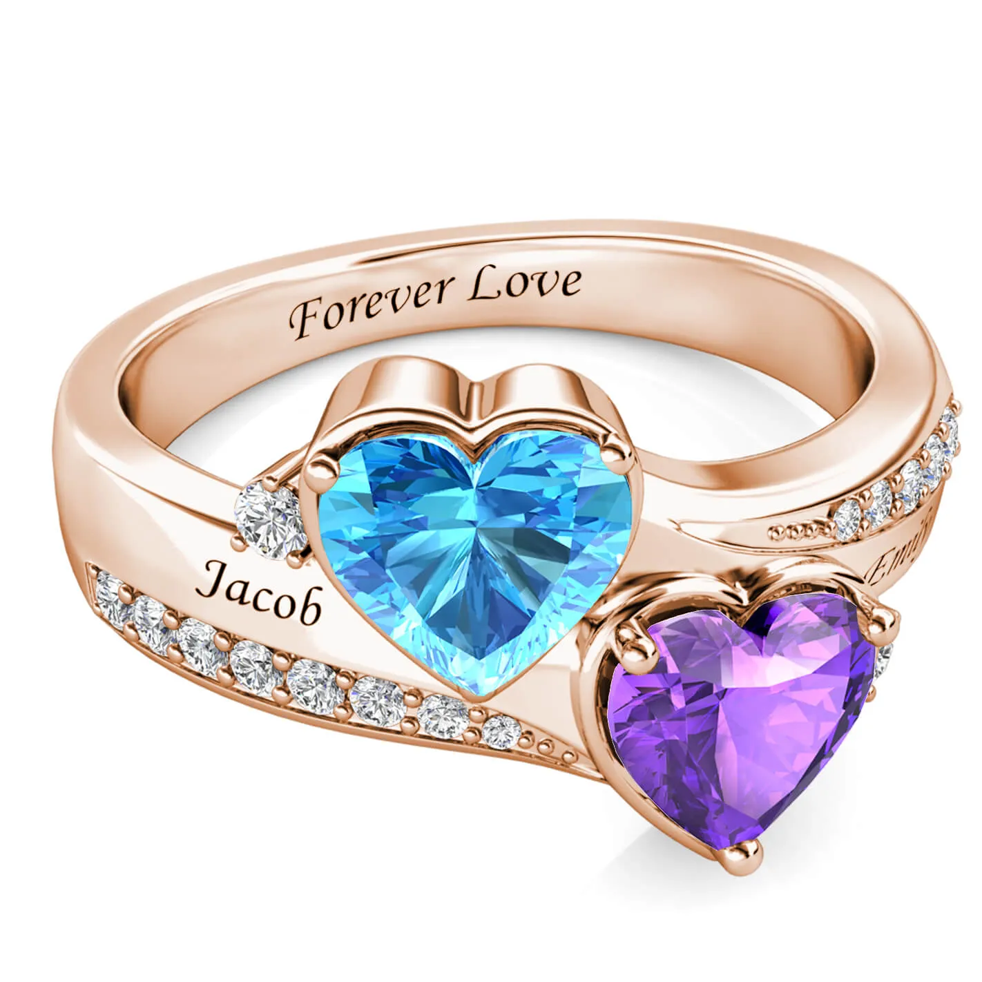 Personalised Ring for Her, Rose Gold Name Ring, Engraved Ring, Birthstone Ring Sterling SIlver