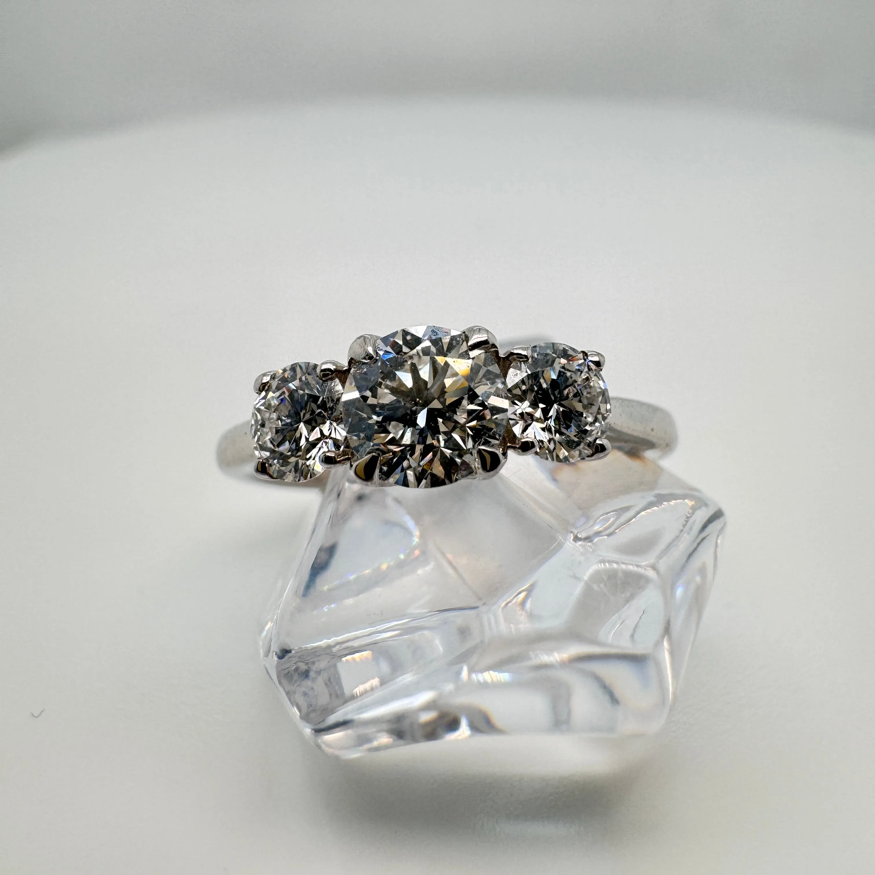 Platinum 3 Round Cut Diamond Ring 1.10ct