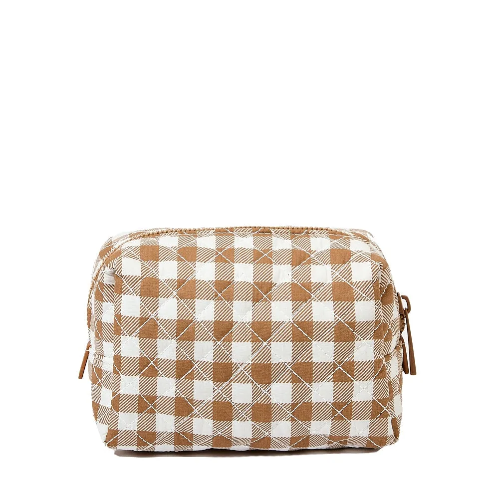 Quilted cosmetic case Brown Gingham