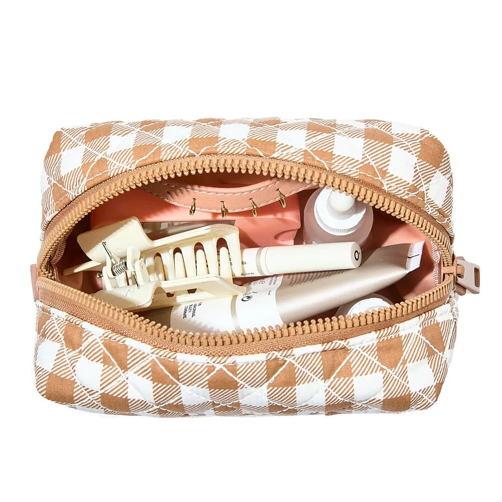 Quilted cosmetic case Brown Gingham