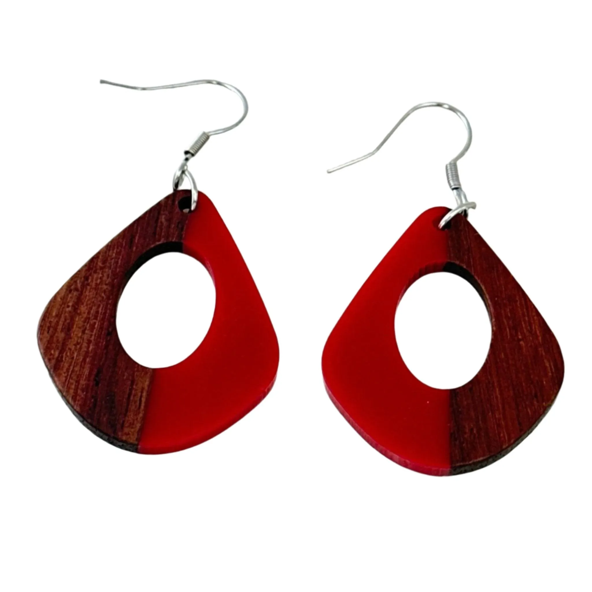 Resin & Wood Hollow Water Drop Earrings