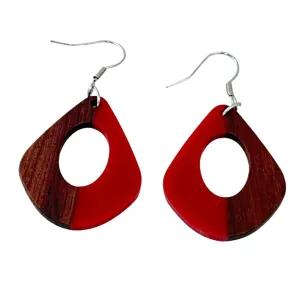 Resin & Wood Hollow Water Drop Earrings