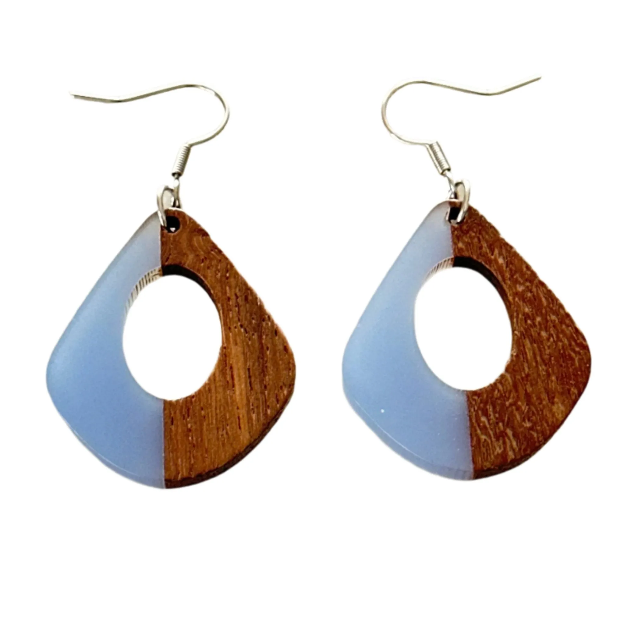 Resin & Wood Hollow Water Drop Earrings