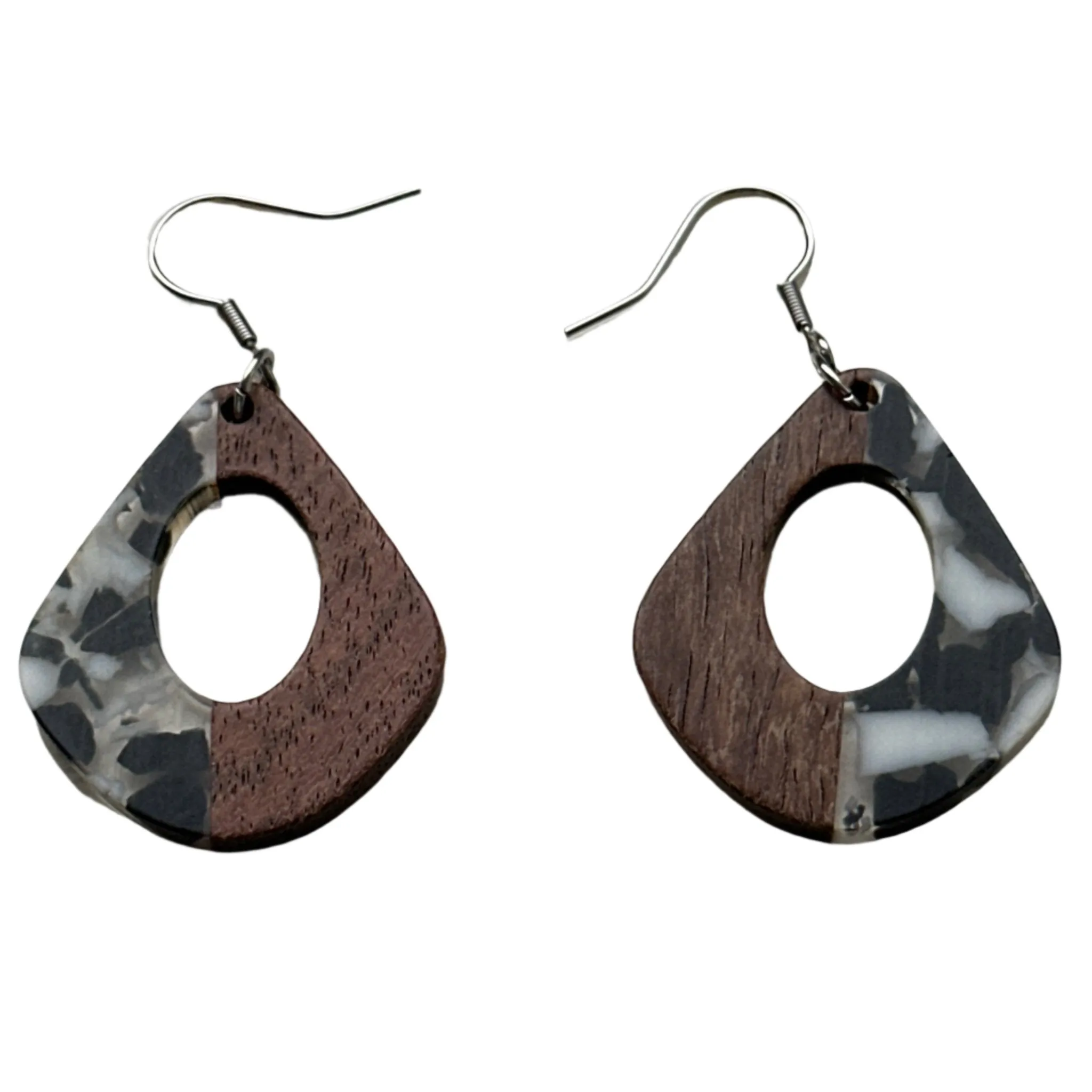 Resin & Wood Hollow Water Drop Earrings