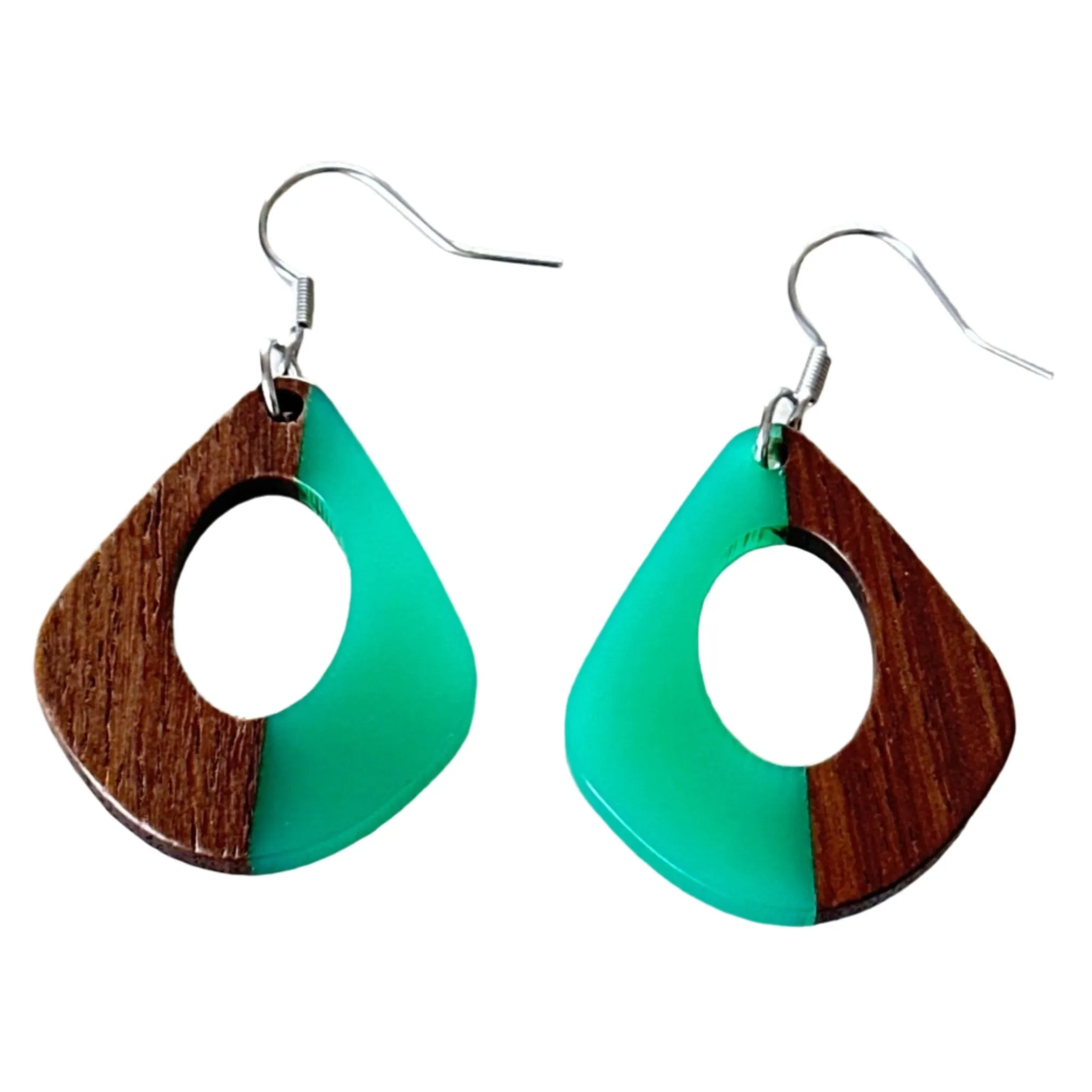 Resin & Wood Hollow Water Drop Earrings