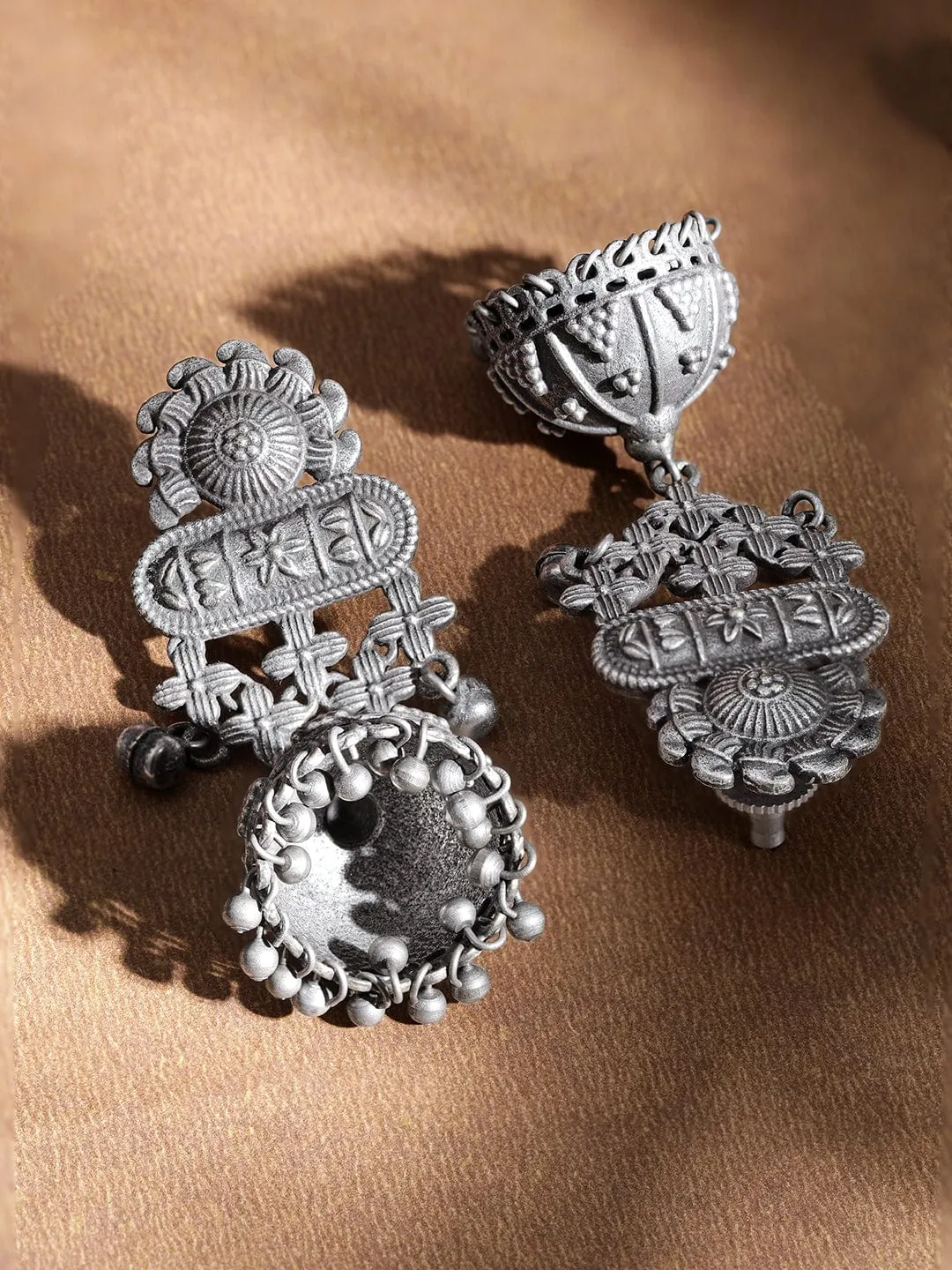 Rubans Whimsical Blooms Oxidized Silver Plated Floral Earrings