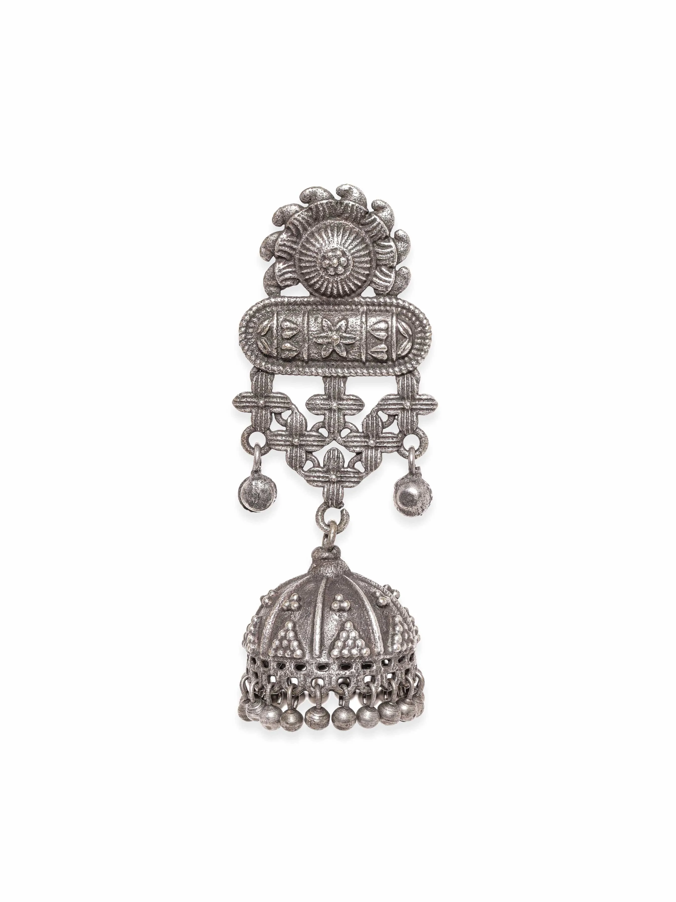 Rubans Whimsical Blooms Oxidized Silver Plated Floral Earrings