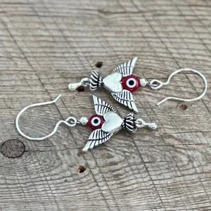 SariBlue® Red Evil Eye and Silver Winged Heart Earrings
