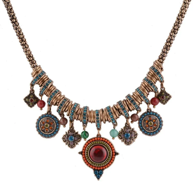 SHINELAND  Bohemian Style Stone & Bead Pendant Necklace for Women