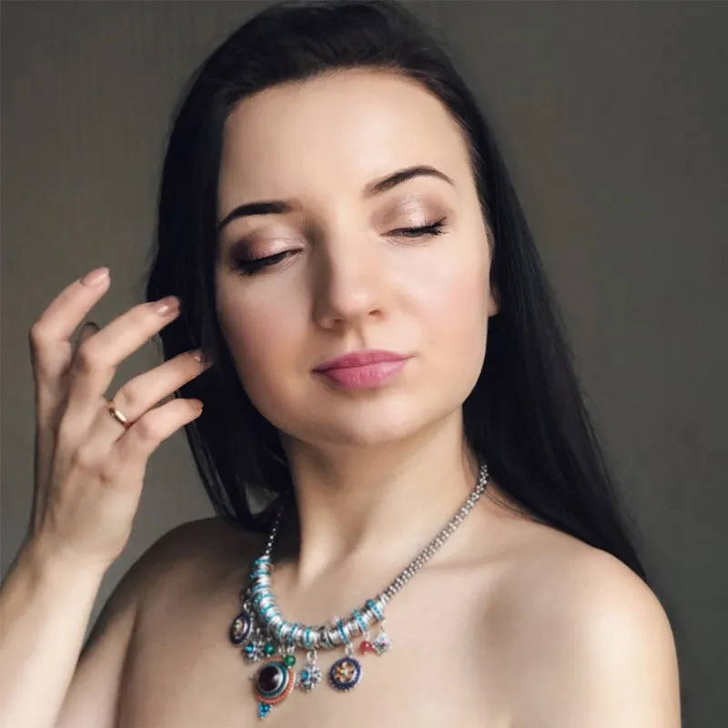 SHINELAND  Bohemian Style Stone & Bead Pendant Necklace for Women