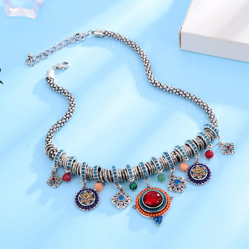 SHINELAND  Bohemian Style Stone & Bead Pendant Necklace for Women