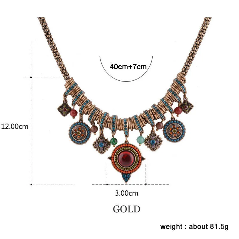 SHINELAND  Bohemian Style Stone & Bead Pendant Necklace for Women