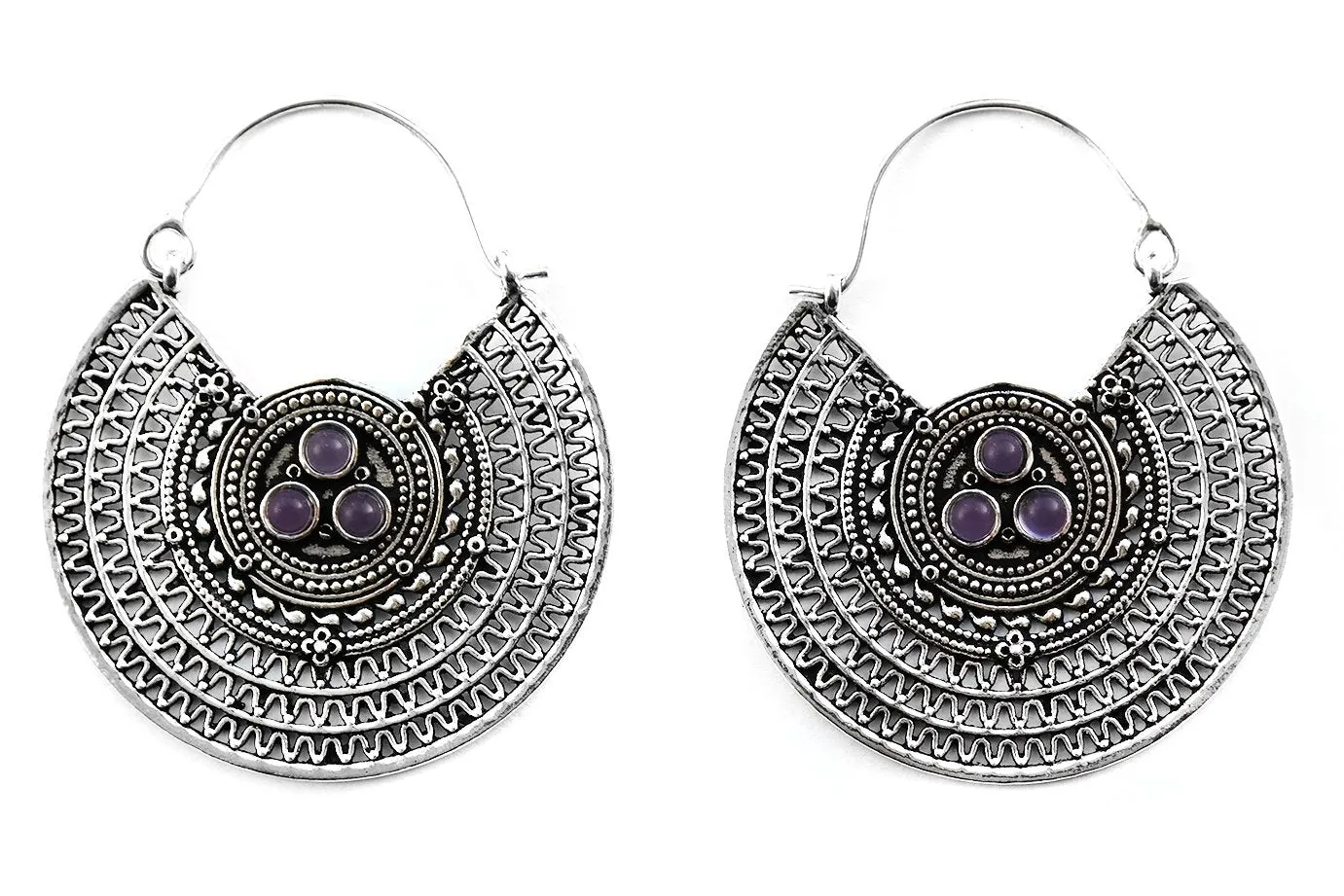 Silver Cryptic Amethyst Hoops