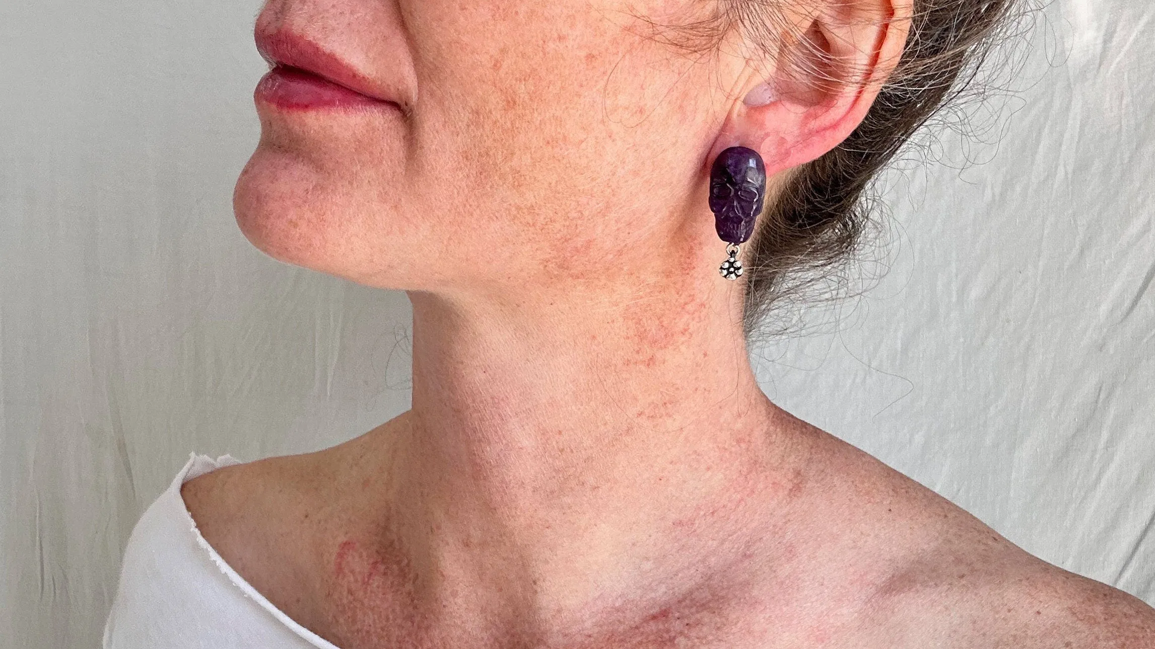 Skully Amethyst Earrings. Sterling Silver. 1439.